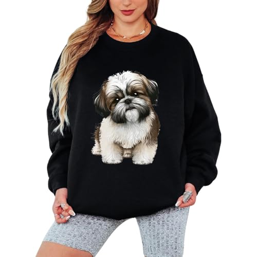 Sassy Souls Shih Tzu Dog Animal Womens Sweatshirt Pet Lover Graphic Jumper For Her Ladies Pullover Present 5XL Black