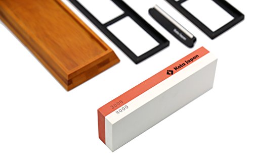 Kota Japan Combination Dual Sided 3000-8000 Grit Diamond Knife Sharpener Whetstone Set for Coarse Sharpening & Fine Polishing. Water Stone Kit | Adjustable Bamboo Holder Base | Precision Blade Guide - Thumbnail 3