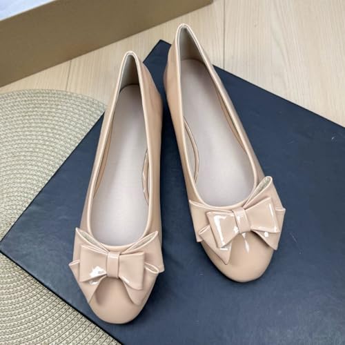 TN TANGNEST Women's PU Flats Fashion Round Toe Bowknot Ballet Flats Comfortable Work Flat Shoes2