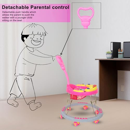 Image of Presents Baby Walker for 6-18 Month Baby boy with Music and Detachable Parental Push Handle for Unisex Kids (Pink)