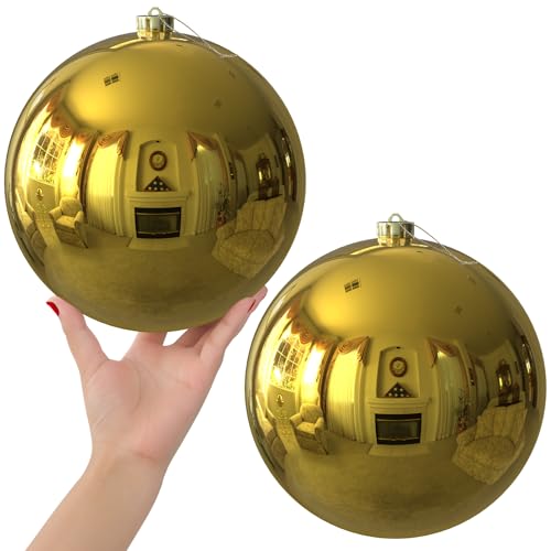 Gold 8.0" Extra Large Christmas Balls Ornaments - Christmas Tree Decorations Shatterproof Shiny Hanging Balls for Birthday Holiday Wedding Decorations Set of 2pcs