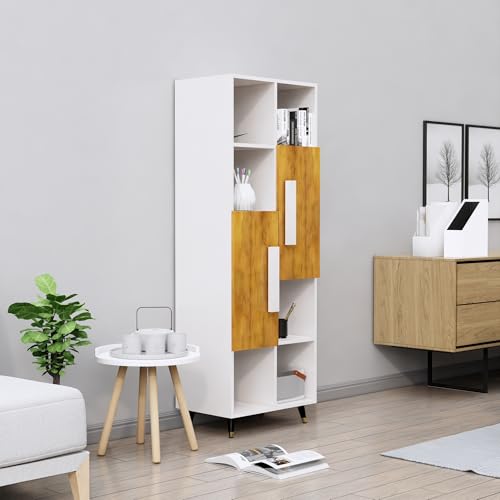 Image of Bniture Bookshelf for Home | Engineered Wood Book Shelf with 2 Door & 6 Shelf | Open Book Shelf Stand for Library | Multipurpose Display Organizer for Living Room & Study | Frosty White & Giant Wood