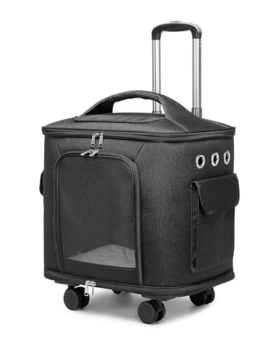 CHINSUKIDA 猫 キャリー キャスター付き 小型犬 キャリーカート 2way ペットキャリーバッグ 犬用ソフトクレート 折りたたみ可 マット付き 散歩 通院用 (ブラック)