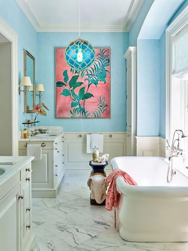 Blue Pendant Light Coastal Pendant Light Nautical Pendant Lighting Beach House Lighting Fixtures Ocean Lighting Fixture Coastal Hanging Light Fixtures Fish Float Glass Ball Lighting(Bulb Incl. - Image 6