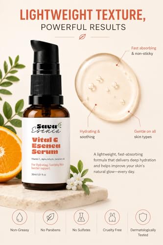 Image of Vitamin C Face Serum 30 ml for Glowing Skin | Brightening & Hydrating Serum with Alpha Arbutin & Geranium Oil | Lightweight Non-Sticky Daily Face Serum for All Skin Types