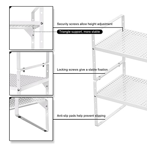 MIYUPTC Adjustable Height Spice Rack Expandable Cabinet Shelf, Heavy Duty Steel Metal Kitchen Counter Organizers Shelves, White, Set of 2 by MIYUPTC - Image 3