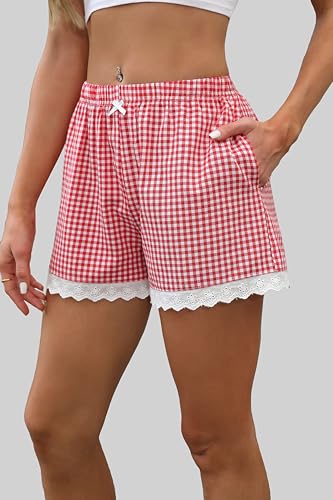 Image of Boxer Shorts for Women Pajama Gingham Shorts Casual Lounge Sleep Plaid Y2K Beach Bottoms for 2026 Summer