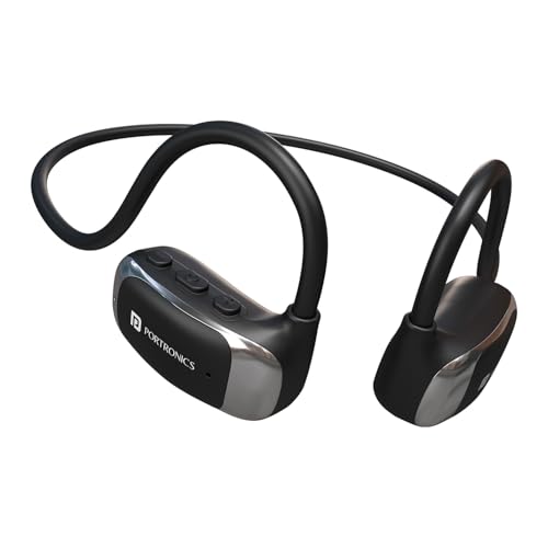 Image of Portronics AeroTune Over Ear OWS Smart Wireless Bluetooth Neckband with HD Mic, Secure & Flexible Earhook, Touch Control, 10 Hrs Playtime, Indoor /Outdoor Mode, Light Weight(Black)