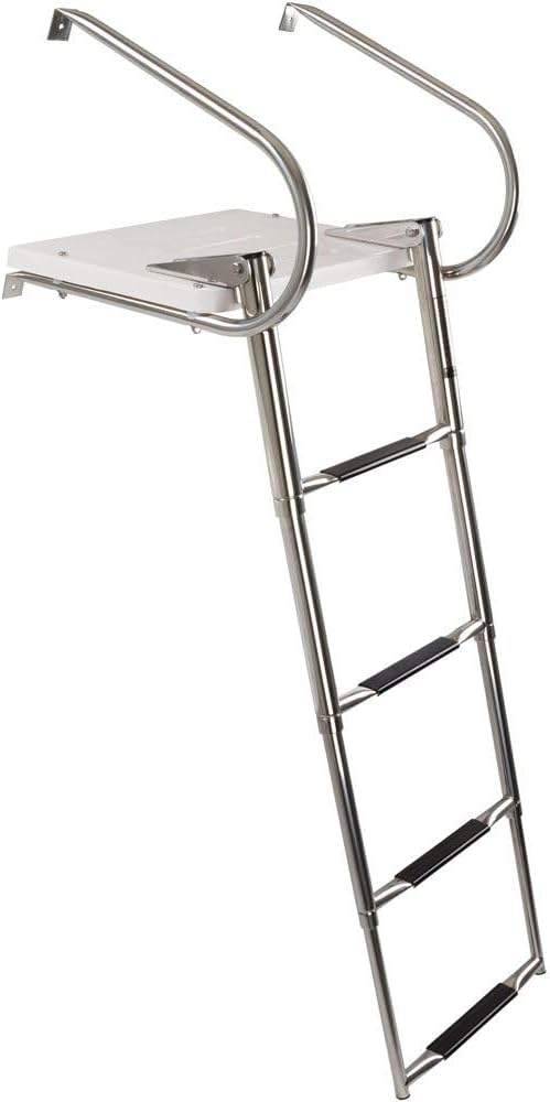 Rage Powersports 4-Step Telescoping Boat Ladder with Swim Platform & Handrails