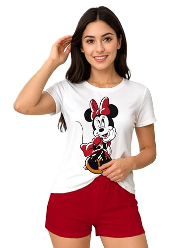 Pyjama Disney Minnie Mouse pour femme - Ensemble pyjama à manches courtes avec short - Blanc/rouge, blanc/rouge, XXL