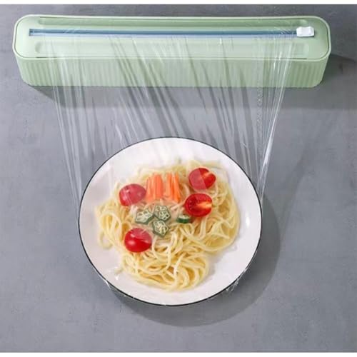 Image of Wall-Mounted Plastic Wrap Dispenser with Cutter | Magnetic Refrigerator Mount, Kitchen Food Wrap Holder & Cling Film Organizer