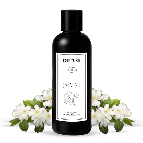 Image of DIFFUZE Jasmine Essential Oil Reed Diffuser Refill with 10 Fibre Reed Sticks | Floral Aroma Oil & Fragrance Oil | Diffuser Oil for Home Fragrance | Essential Oil Diffuser for Home