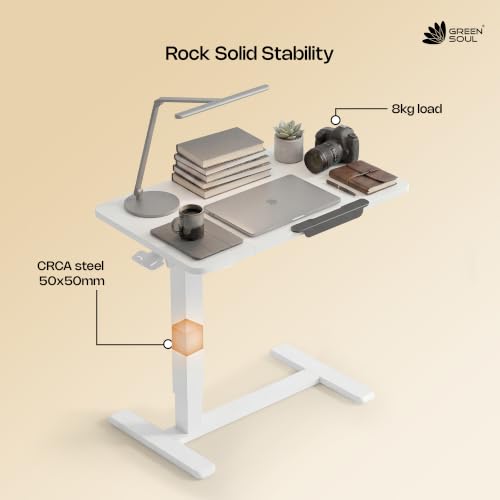 Image of Green Soul Axis Ergonomic Height Adjustable Table for Office Work |Standing Desk for Home Office | Tiltable Table Top | Silent Hidden Castor Wheels | 3 Year Warranty | (White)
