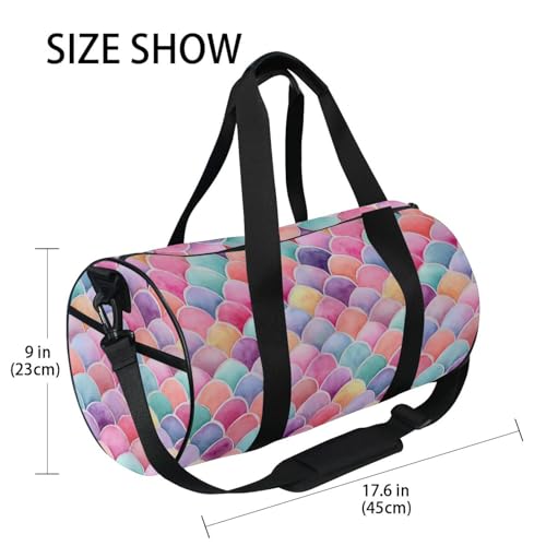 Colorful Fish Scales Sports Duffel Bag Full Print Barrel Gym Bag with Side Zipper Pocket and Inner Compartment, Durable Lightweight Fabric for Sports, Training, Travel and Outdoor Use4