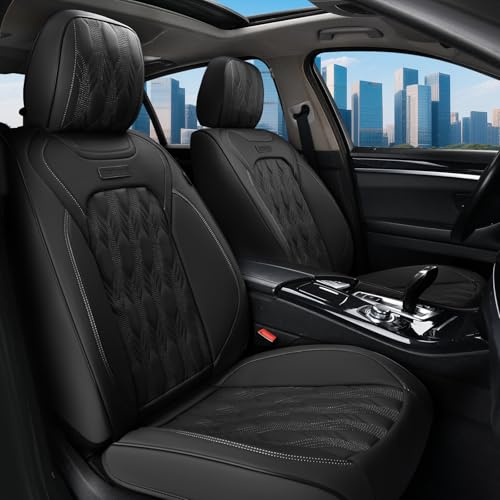 Image of Coverado Car Seat Cover, Black Luxury Seat Cover for Cars, Premium Nappa Leather Seat Covers Full Set with Embossed Pattern, Waterproof Car Seat Protector Car Seat Cushions Universal Fit Most Vehicle