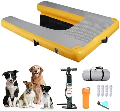 Inflatable Dog Ramp, Dog Water Entertainment Toy, Portable Puppy Board, Easy Access to Water, Suitable for Boats and Swimming Pools, Water Parks (Yellow)