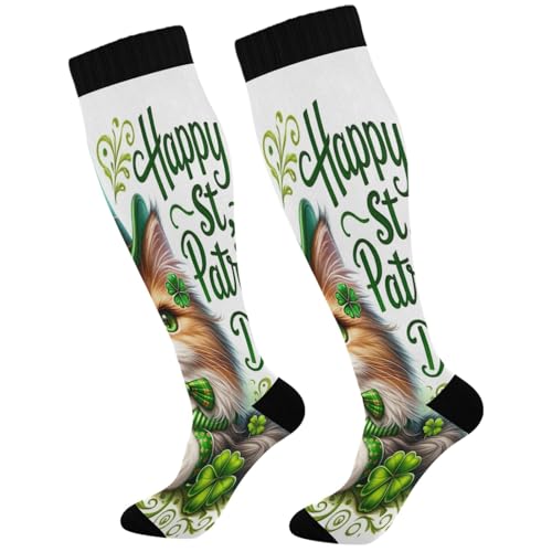 Joisal Cute Cat St Patrick Shamrock Knee High Compression Socks for Men and Women, Comfort Support, all Day Comfort, 2 pairs