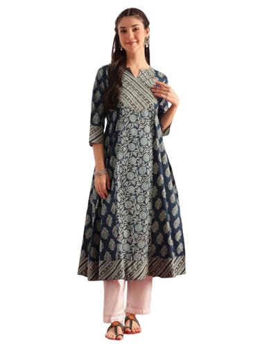 Image of Vbuyz Women's Floral Print A-Line Cotton Stitched Kurta