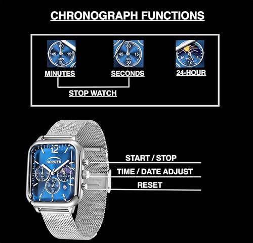 Image of HORIZEN Small Square Dial Chronograph Luxury Analogue Watch for Men (Blue)
