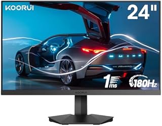 KOORUI Monitor gamingowy 24.5", FHD(1920 x 1080), PC monitory FreeSync &G-Sync kompatybilny z (VA, 1ms, 99% sRGB, Eye Care, 2 x HDMI(144Hz), DisplayPort(180Hz), VESA 75 x 75
