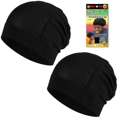 Beauty Town Unisex Sleeping Cap – Stretchable Soft Lightweight Night Headwear for Braids, Locs, and Dreads (Black)