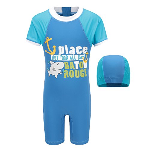 HowJoJo Baby Boys One Piece Swimsuits Short Sleeve Rash Guard Shirt Bathing Suits Blue 2T