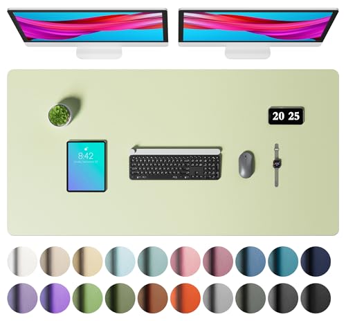 Image of Aothia Faux Leather Desk Mat - Large Mouse Pad, Non-Slip PU Leather Blotter, Waterproof Writing Surface for Office and Home (Grass Green, 47.2 inch x 23.6 inch)