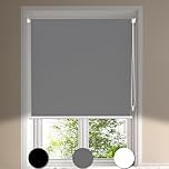Maritown No Drill Blackout Roller Blinds Stick on Thermal Curtains Self Adhesive Easy Fit Blinds UV Protection for Windows Renter/Home Bedroom, Nursery, Kitchen, Bathroom (Grey, 45W x 130H cm)