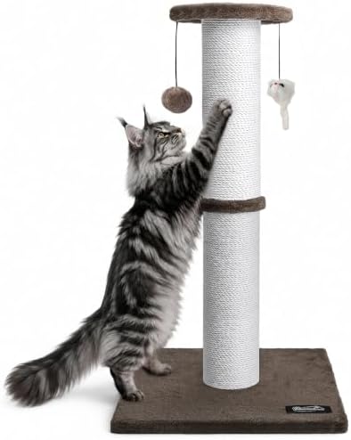 Ahomdoo 34-Inch Tall Cat Scratching Post for Large Cats, Stable Base, Brown