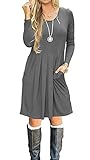 AUSELILY Women's Long Sleeve Fall Dress Casual Pleated Loose Swing Dress with Pockets 2025 New Gray XL