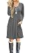 AUSELILY Women's Long Sleeve Pleated Loose Swing Casual Dress With Pockets Knee Length (Gray, M)