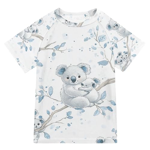 Jucciaco Boys Swimsuit Koala Cute Blue Cartoon Sunscreen Kids Sun Rashguard Short Sleeve T-Shirts Swimwear Sets UPF 50+