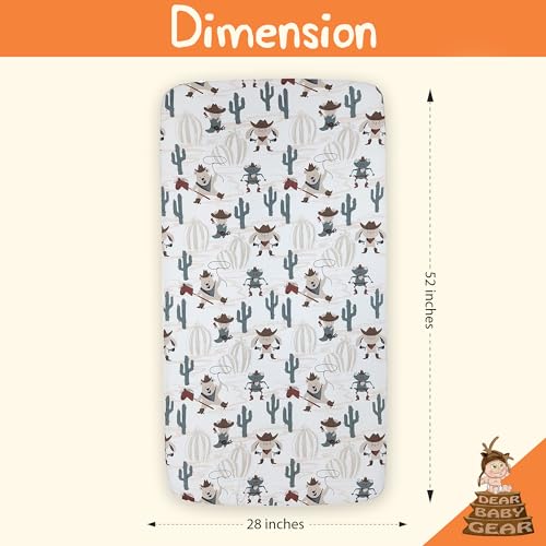 Image of Dear Baby Gear Baby Crib Sheets - Toddler Bed Sheets - Breathable Fitted Bed Sheet - Nursery Bedding - Infant Cribs Mattress Cover - Crib Sheet for Girls & Boys - 52x28x10 (Cowboy Critters & Cactus)