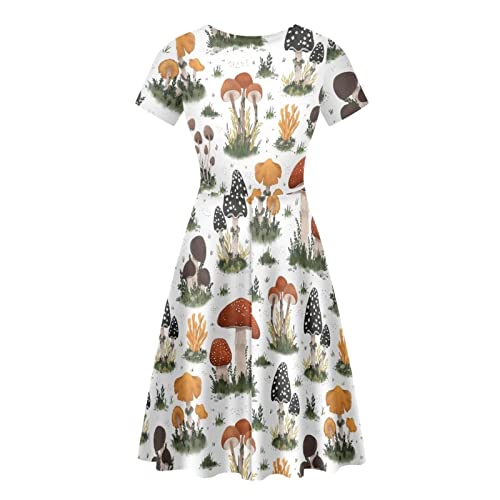 Polero Wild Mushroom Dress Women Novelty Mushrooms Dresses Short Sleeved Casual A-Line Dresses Size L #TOP2