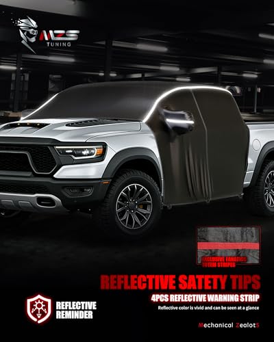 Image of MZS Cab Cover Compatible with RAM 1500 2500 3500 Crew Cab 2010-2023, 600D Waterproof Truck Half Cover with Driver Door Zipper Antenna Hole, All Weather Rain Snow UV Protection Car Cab Covers
