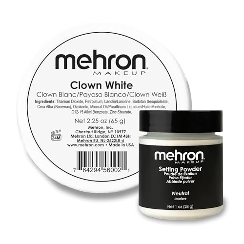 Mehron Clown White Face Paint 2.25 oz & Setting Powder Neutral 1 oz | Professional Cream & Loose Powder Makeup for Stage, Film, Cosplay & Halloween