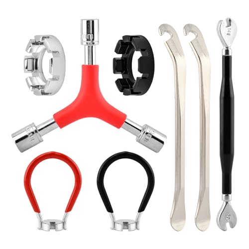 Juego de Llaves de Radios para Bicicleta de 6 Piezas, Herramientas para Truinar Ruedas con Palancas para Neumáticos