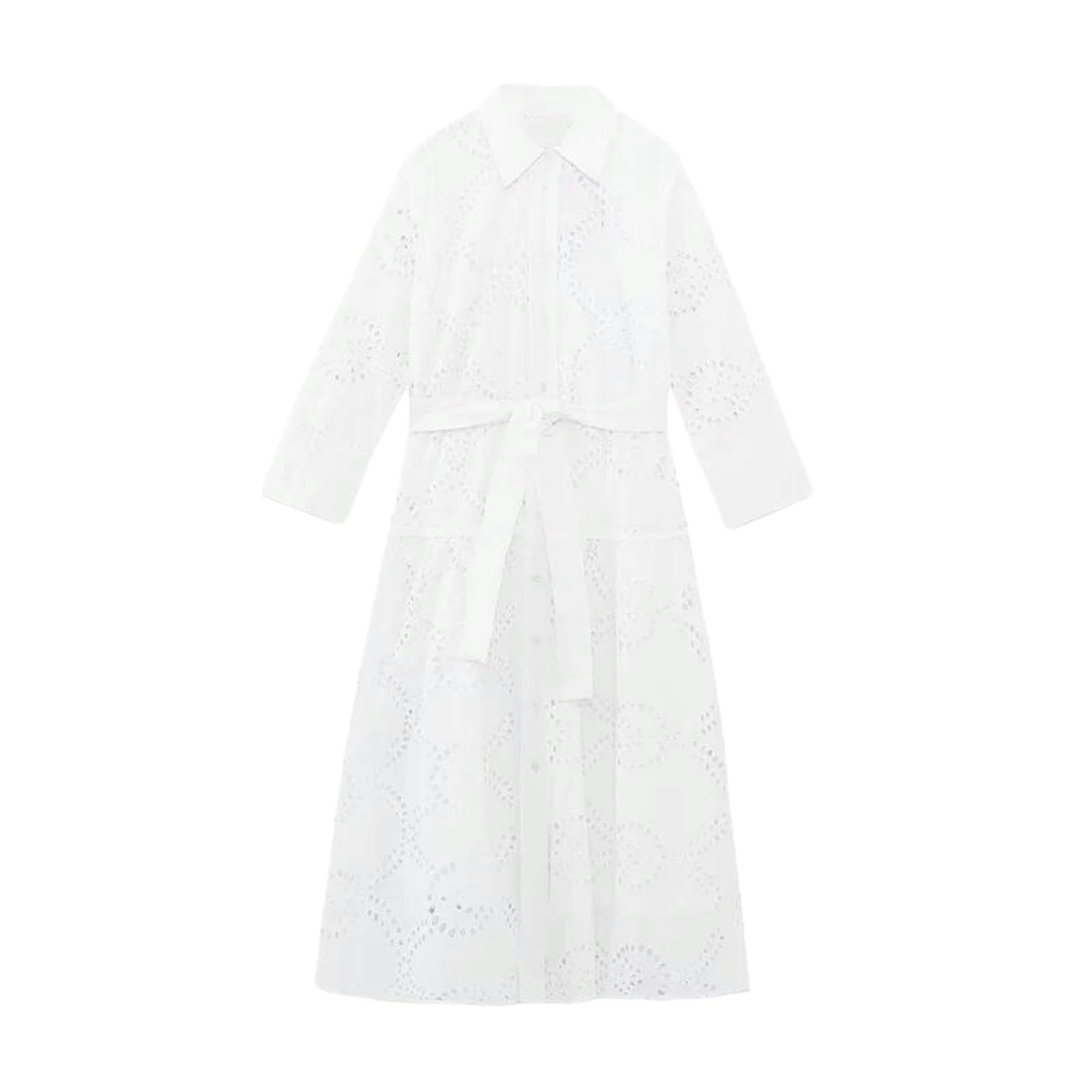 Vestiti a Maniche Lunghe Nuovo Abito Midi da Ricamo Bianco Femminile, Camicia Lunghe, di Moda in Forma Normale, Casual Chic, Elegante Mujer Vestidos