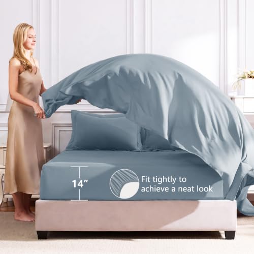 Image of CozyLux King Size Comforter Set Dusty Blue - 7 Pieces Bed in a Bag King, Luxury Soft Bed Set for All Seasons, Bedding Set with Down Alternative Comforter, Sheets, Pillowcases & Shams, Grayish Blue