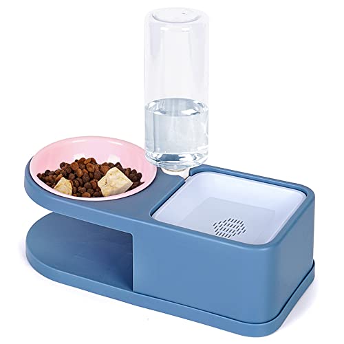 Marchul Gamelles pour Chat, Bol de Nourriture pour Chat Double surélevé avec Bouteille d'eau, Bol surélevé pour Animal de Compagnie avec Support surélevé pour Chats et Chiots (Bleu) Cover