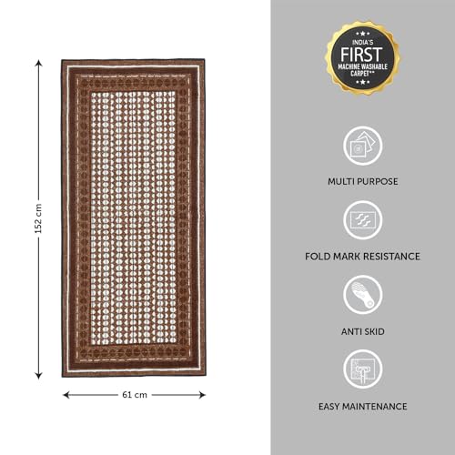 Image of Welspun Premium Runner for Hall, Bedroom & Living Room | Geometric Design | Anti Skid | Fold Mark Resistance | Multipurpose | Machine Tufted | (2 x 5 ft, Brown)