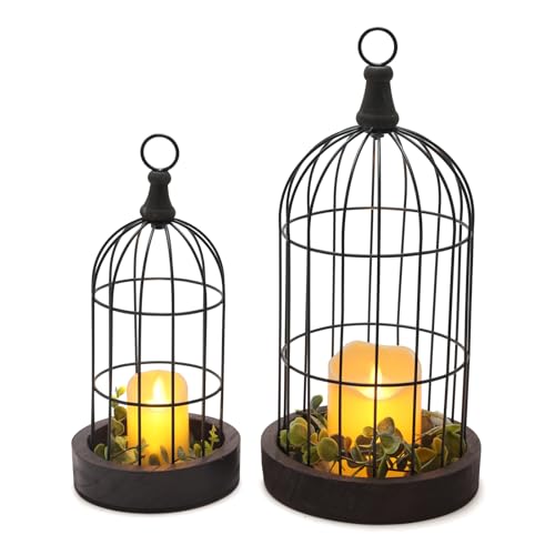 Home Decor Candle Lanterns, Set of 2 Rustic Cage Candle Holder, Tian Yuan Nong she，for Living Room, Fireplace Mantle, Dining Table Centerpieces Home Kitchen Decor