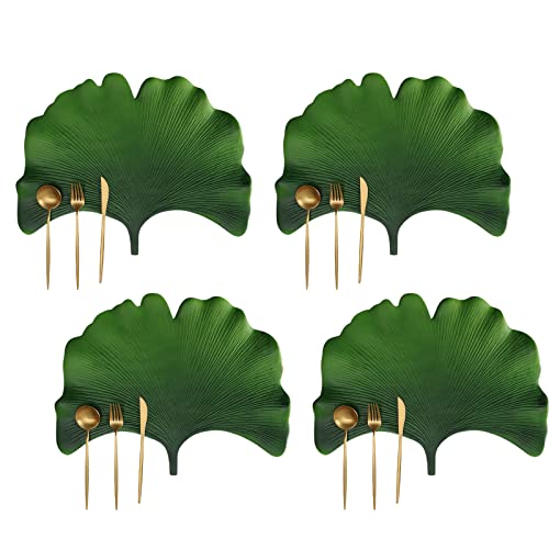 MSUIINT 4 manteles individuales de hojas de ginkgo, alfombrillas de mesa artificiales de hojas de plantas, aislamiento térmico, antideslizantes, simulación de hojas de ginkgo Cover