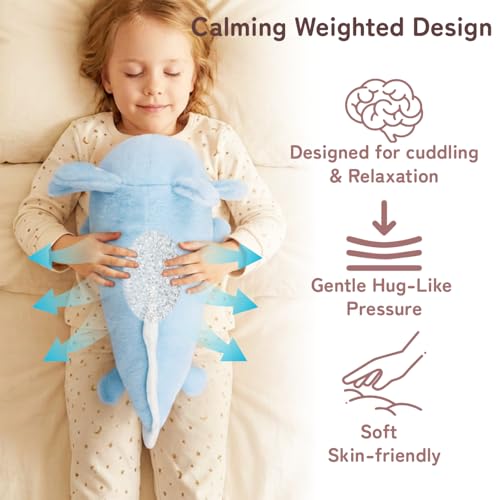 Image of Niuniu Daddy 2.8 lbs 17 inch Blue Axolotl Weighted Stuffed Animals for Kids & Adults, Soft Sensory Comfort Plush Toy for Sleeping, Cute Lying Lap Pad Pillow for Huggable Gift