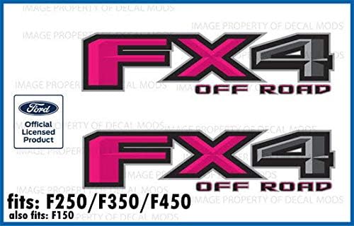 Decal Mods FX4 Off Road HOT - Calcomanías de color rosa intenso para Ford F250 F350 (2017, 2018, 2019, 2020) - FHP (juego de 2) Bedside con licencia