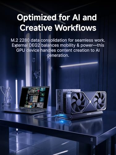 Image of MINISFORUM DEG2 eGPU Docking Station for OCuLink and USB4 V2, (Supports TBT5), Graphics Card Extension Enclosure, Works with ATX /SFX Power Supplies, Features M.2 Slot,2.5G LAN Portand USB 3.2 Port