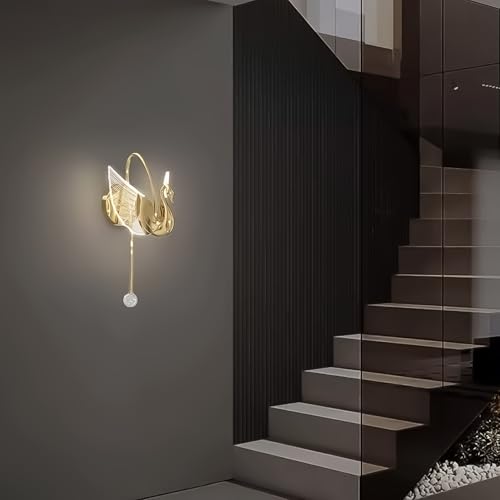 Image of Harold Electricals Swan Wall Light |Luxury Wall Sconce Lamp | Modern Acrylic Lighting Fixtures for Bedroom, Bedside, Living Room,Lobby, cafe & Home Decor - Golden(Inbuilt LED)