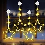 OUILA 4 Stück LED Sterne Weihnachtsbeleuchtung Weihnachtsdeko Innen, Weihnachtsstern mit Batterie und Timer Saugnäpfe für Fenster Lichterkette Hängend für Weihnachtsgeschenke Weihnachtsdekorationen