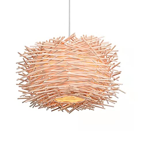 Lampe suspendue LED en rotin tressé main et plafonnier bois