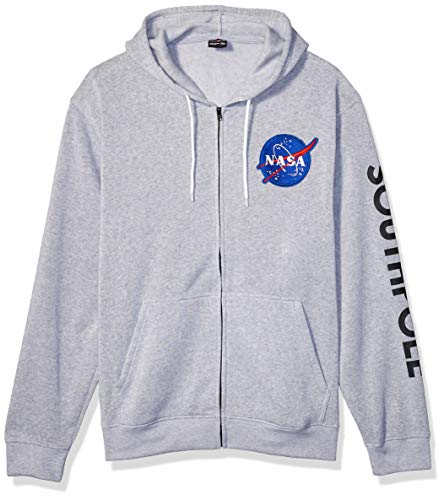 Southpole Men's Big and Tall NASA Collection Fleece Hoody Sweatshirt, Heather Grey Full Zip, 4XB